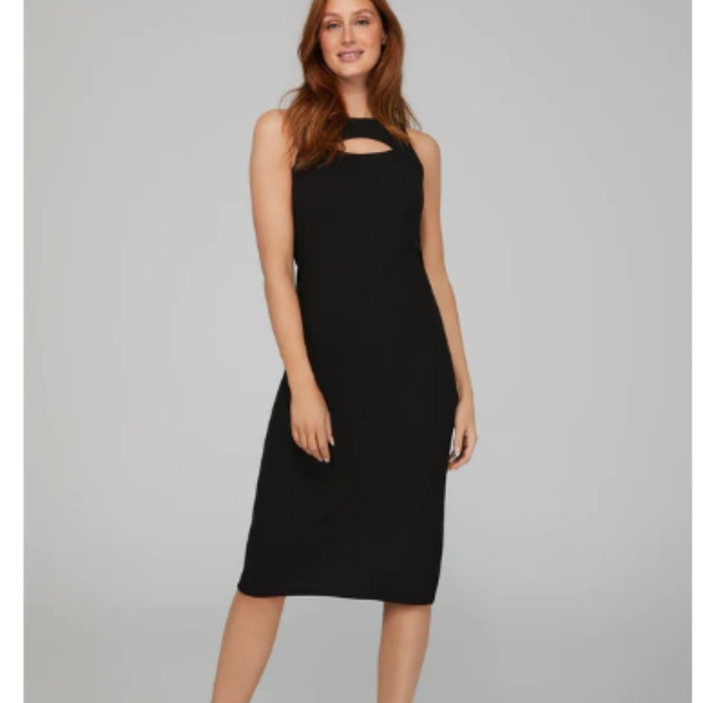 Suzy Shier Ribbed Cut-Out Front Midi Dress Black Small NWT